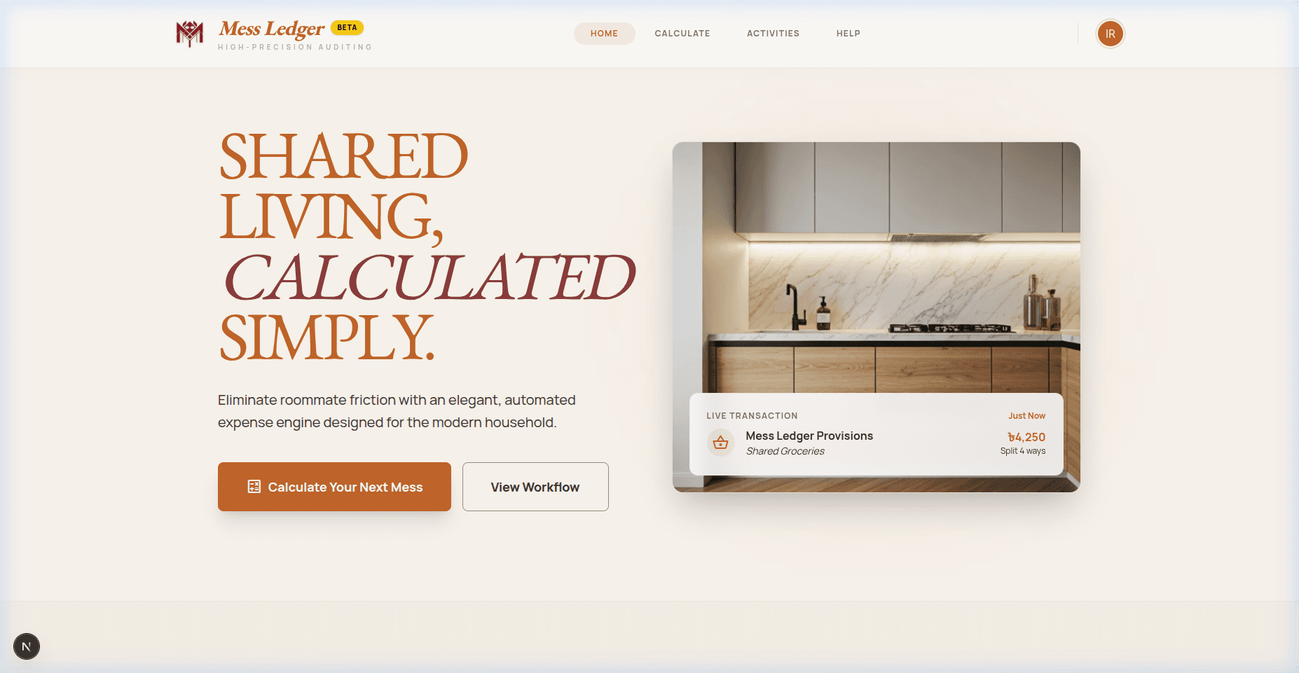 Mess Ledger Home / Landing Page