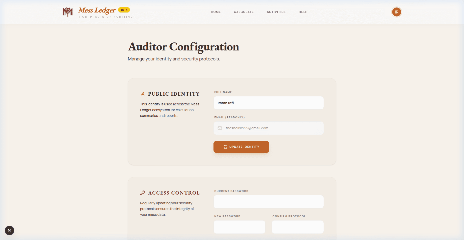 Mess Ledger Settings / Auditor Configuration